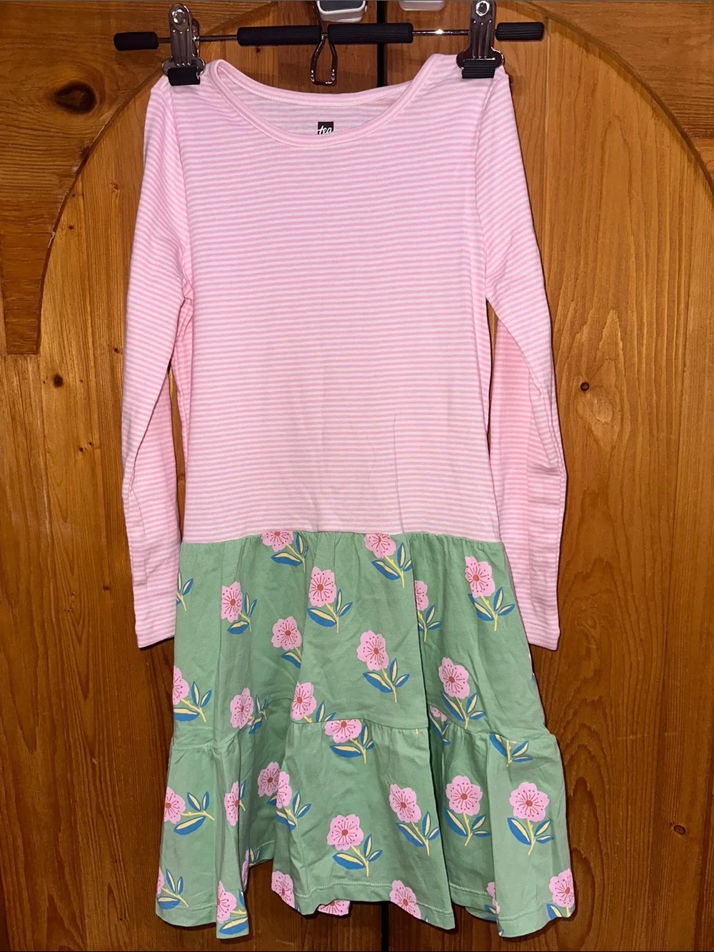 Tea Collection Pink & Green Floral Long-Sleeve Dress